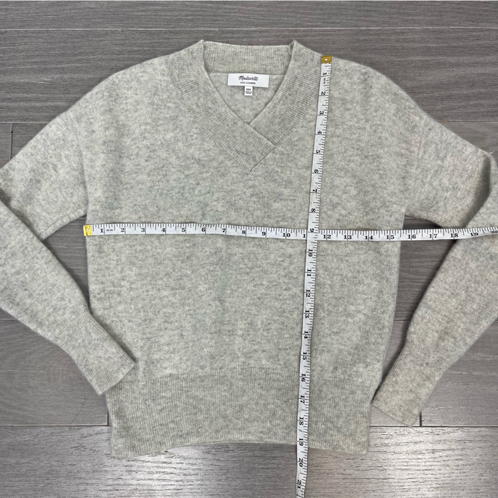 Madewell 100% Cashmere V-Neck Sweater Pullover Heather Shadow Gray MA707 XXS - Picture 11 of 13